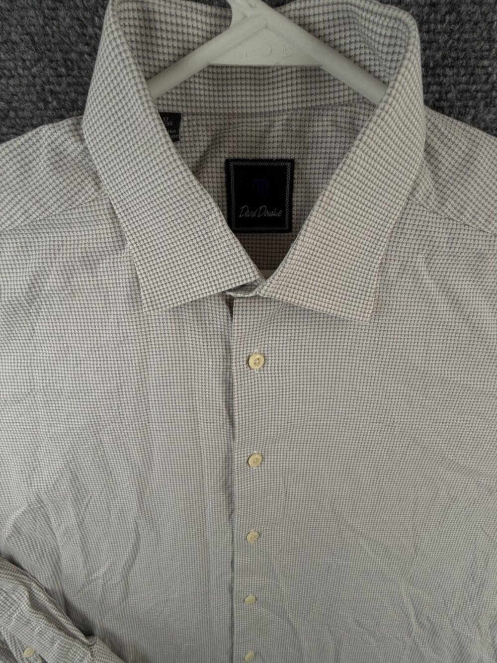 David Donahue Long Sleeve 17 34/35 Gray Check Button Up Shirt Men Cotton Adult